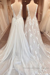 Classy Long A-Line Sweetheart Appliques Lace Open Back Wedding Dresses